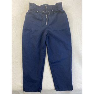 Banana Republic Paper Bag Waist taper Pants Blue size 14 belted linen blend